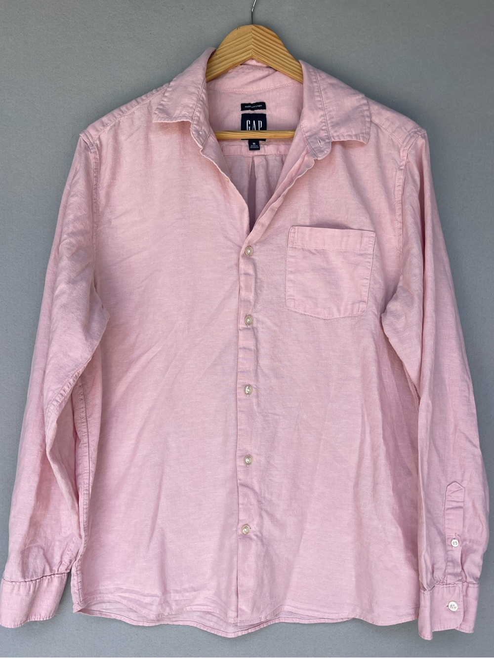 Gap Pale Pink Linen Cotton Blend Button Down Shirt Medium